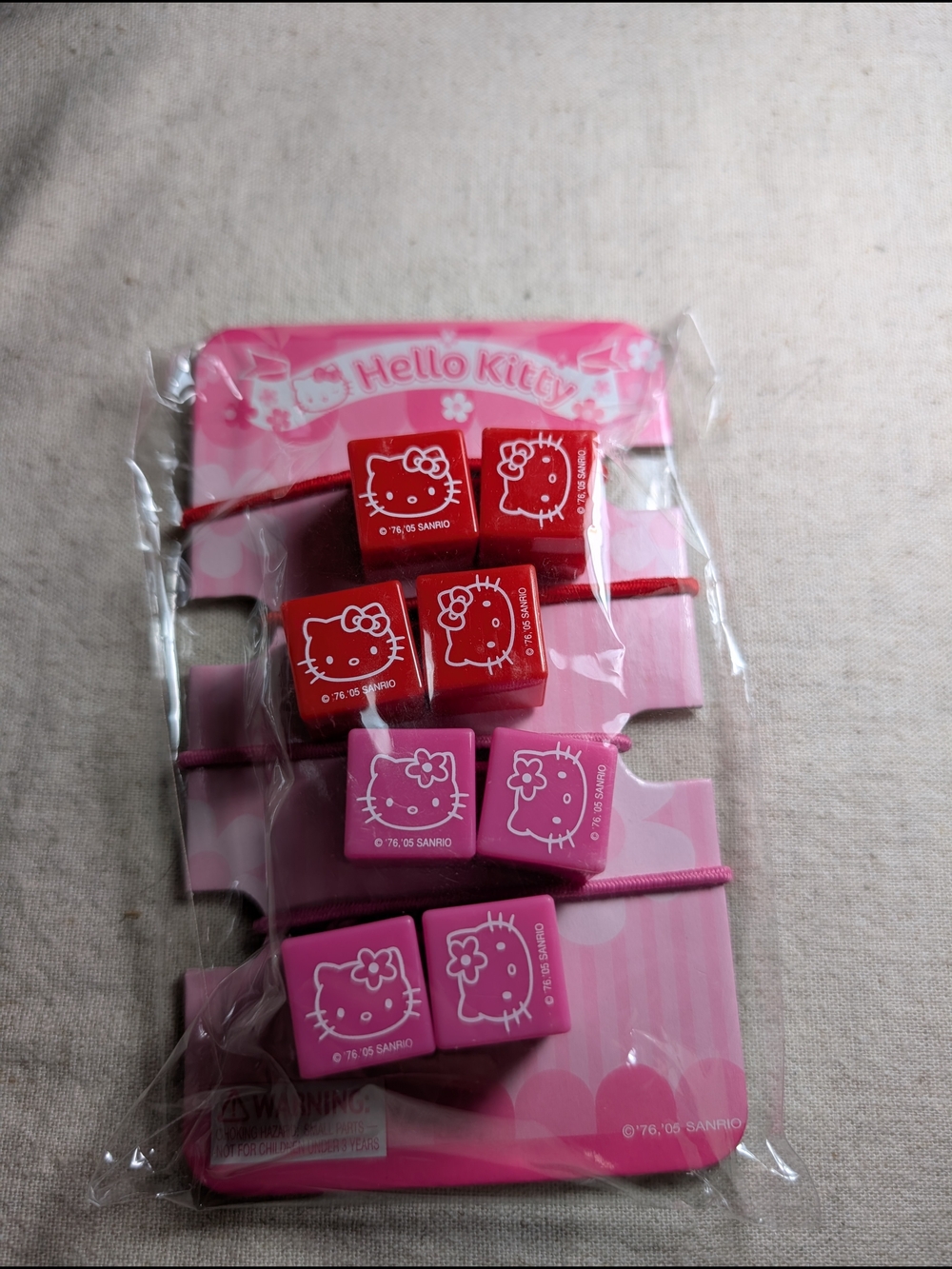 Hello Kitty Red and Pink Cube Charm Kids Hair Elastics
